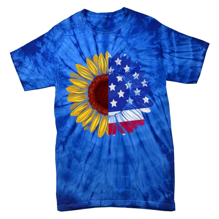 America Sunflower Us Flag 4th July American Patriotic Flower Gift Tie-Dye T-Shirt