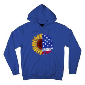 America Sunflower Us Flag 4th July American Patriotic Flower Gift Tall Hoodie