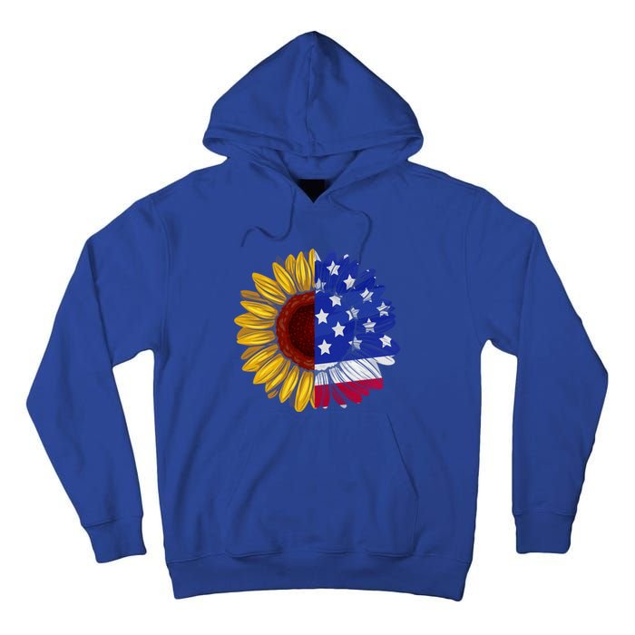 America Sunflower Us Flag 4th July American Patriotic Flower Gift Tall Hoodie