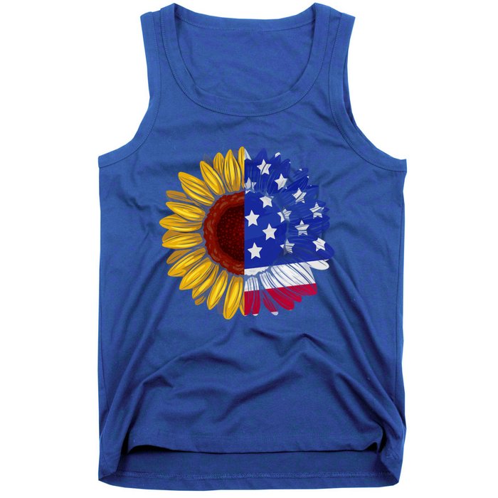 America Sunflower Us Flag 4th July American Patriotic Flower Gift Tank Top