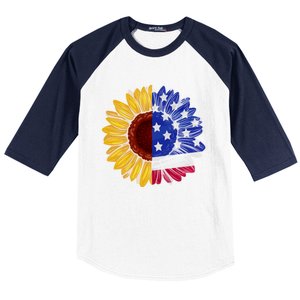 America Sunflower Us Flag 4th July American Patriotic Flower Gift Baseball Sleeve Shirt