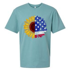 America Sunflower Us Flag 4th July American Patriotic Flower Gift Sueded Cloud Jersey T-Shirt