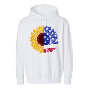 America Sunflower Us Flag 4th July American Patriotic Flower Gift Garment-Dyed Fleece Hoodie