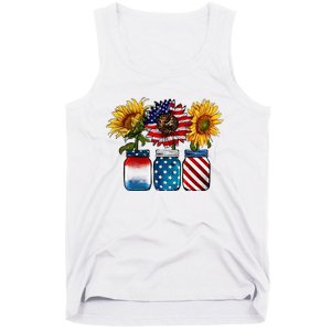 America Sunflower USA Flag Flower T For American 4th Of July Tank Top