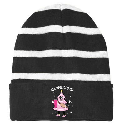 All Spruced Up Bougie Christmas Tree Boujee Xmas Christmas Striped Beanie with Solid Band