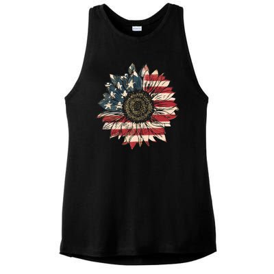 America Sunflower USA Flag Flower Gift For American 4th Of July Flag  Freedom Ladies PosiCharge Tri-Blend Wicking Tank