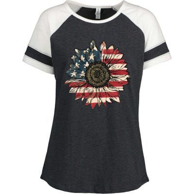 America Sunflower USA Flag Flower Gift For American 4th Of July Flag  Freedom Enza Ladies Jersey Colorblock Tee