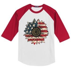 America Sunflower USA Flag Flower Gift For American 4th Of July Flag  Freedom Kids Colorblock Raglan Jersey