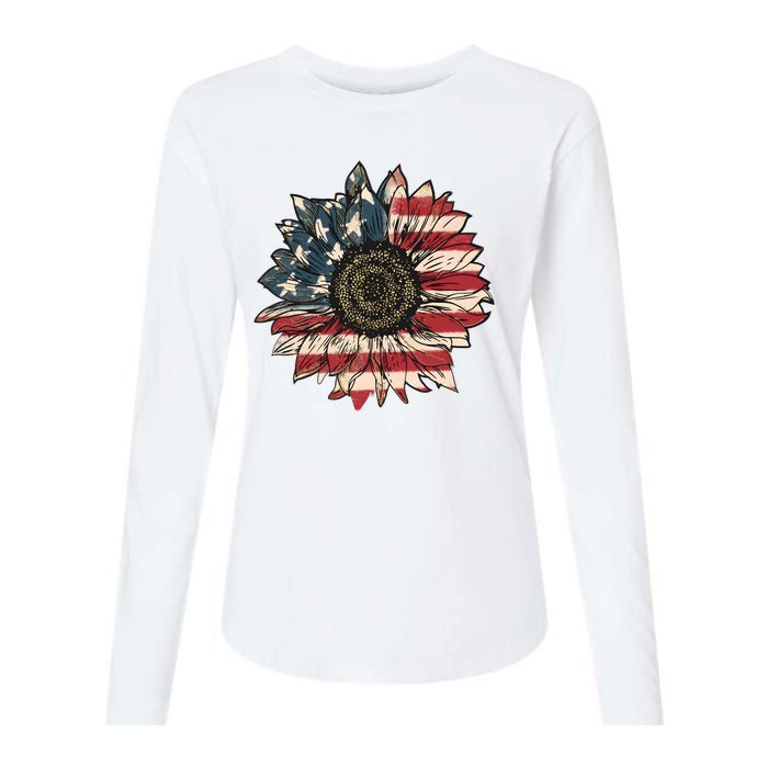 America Sunflower USA Flag Flower Gift For American 4th Of July Flag  Freedom Womens Cotton Relaxed Long Sleeve T-Shirt