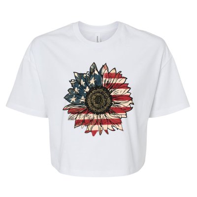 America Sunflower USA Flag Flower Gift For American 4th Of July Flag  Freedom Bella+Canvas Jersey Crop Tee