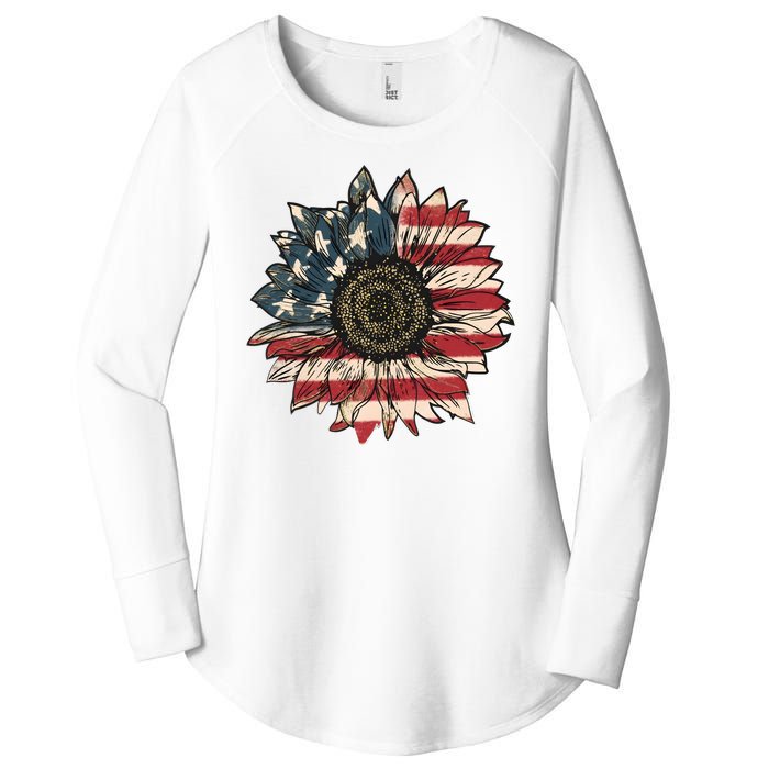 America Sunflower USA Flag Flower Gift For American 4th Of July Flag  Freedom Women's Perfect Tri Tunic Long Sleeve Shirt