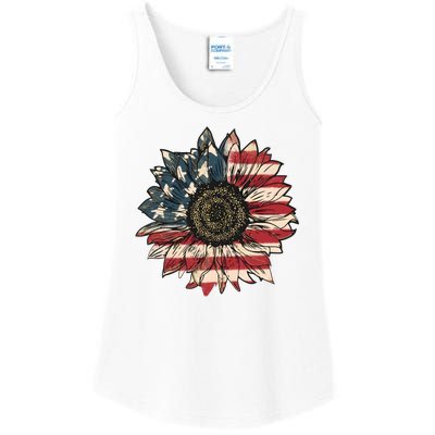 America Sunflower USA Flag Flower Gift For American 4th Of July Flag  Freedom Ladies Essential Tank