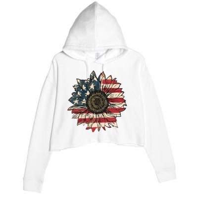 America Sunflower USA Flag Flower Gift For American 4th Of July Flag  Freedom Crop Fleece Hoodie