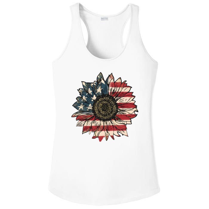 America Sunflower USA Flag Flower Gift For American 4th Of July Flag  Freedom Ladies PosiCharge Competitor Racerback Tank