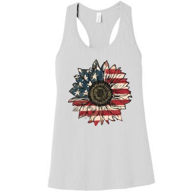 America Sunflower USA Flag Flower Gift For American 4th Of July Flag  Freedom Women's Racerback Tank