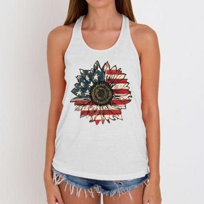 America Sunflower USA Flag Flower Gift For American 4th Of July Flag  Freedom Women's Knotted Racerback Tank