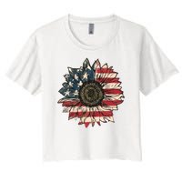 America Sunflower USA Flag Flower Gift For American 4th Of July Flag  Freedom Women's Crop Top Tee