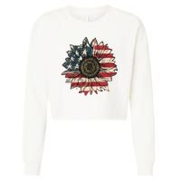 America Sunflower USA Flag Flower Gift For American 4th Of July Flag  Freedom Cropped Pullover Crew