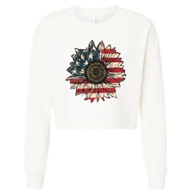 America Sunflower USA Flag Flower Gift For American 4th Of July Flag  Freedom Cropped Pullover Crew