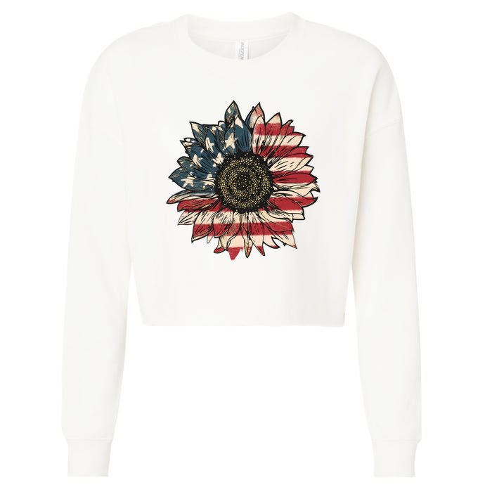 America Sunflower USA Flag Flower Gift For American 4th Of July Flag  Freedom Cropped Pullover Crew