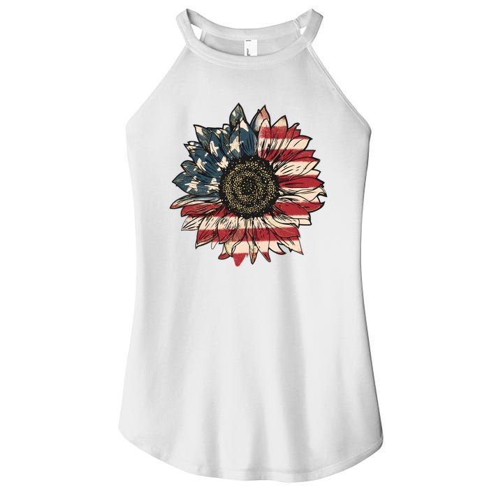 America Sunflower USA Flag Flower Gift For American 4th Of July Flag  Freedom Women's Perfect Tri Rocker Tank