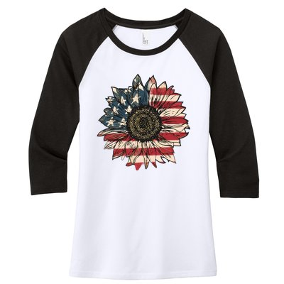 America Sunflower USA Flag Flower Gift For American 4th Of July Flag  Freedom Women's Tri-Blend 3/4-Sleeve Raglan Shirt