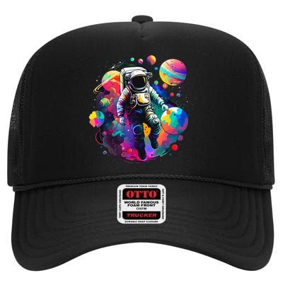 Astronaut Spaceman Universe Planets Galaxy High Crown Mesh Back Trucker Hat