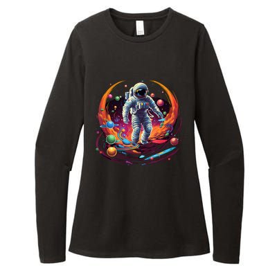 Astronaut Spaceman Universe Planets Galaxy Womens CVC Long Sleeve Shirt