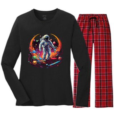 Astronaut Spaceman Universe Planets Galaxy Women's Long Sleeve Flannel Pajama Set 