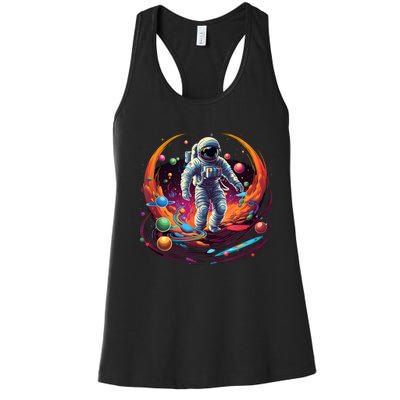 Astronaut Spaceman Universe Planets Galaxy Women's Racerback Tank