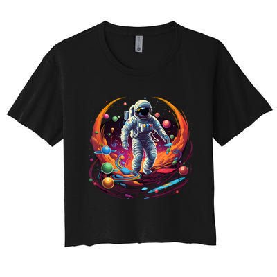 Astronaut Spaceman Universe Planets Galaxy Women's Crop Top Tee