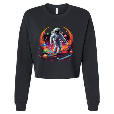 Astronaut Spaceman Universe Planets Galaxy Cropped Pullover Crew