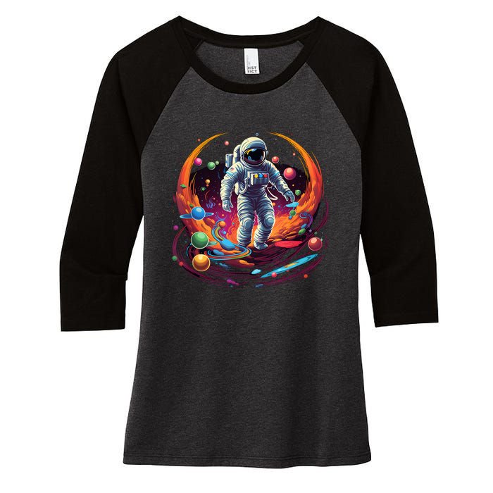 Astronaut Spaceman Universe Planets Galaxy Women's Tri-Blend 3/4-Sleeve Raglan Shirt