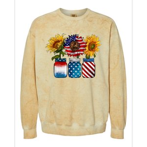 America Sunflower USA Flag Flower T For American 4th Of July Colorblast Crewneck Sweatshirt