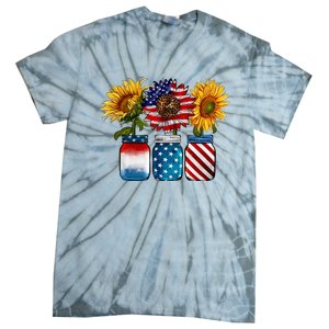 America Sunflower USA Flag Flower T For American 4th Of July Tie-Dye T-Shirt