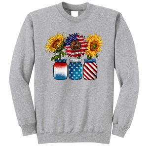 America Sunflower USA Flag Flower T For American 4th Of July Tall Sweatshirt