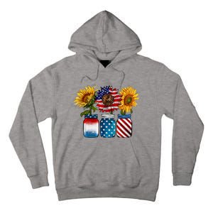 America Sunflower USA Flag Flower T For American 4th Of July Tall Hoodie