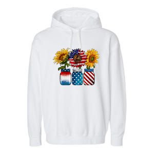 America Sunflower USA Flag Flower T For American 4th Of July Garment-Dyed Fleece Hoodie