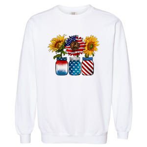 America Sunflower USA Flag Flower T For American 4th Of July Garment-Dyed Sweatshirt