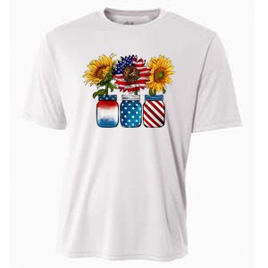 America Sunflower USA Flag Flower T For American 4th Of July Cooling Performance Crew T-Shirt