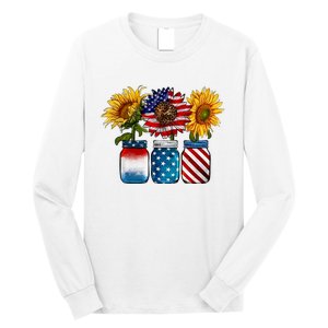 America Sunflower USA Flag Flower T For American 4th Of July Long Sleeve Shirt