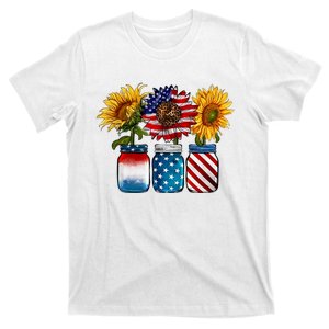 America Sunflower USA Flag Flower T For American 4th Of July T-Shirt