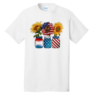 America Sunflower USA Flag Flower T For American 4th Of July Tall T-Shirt