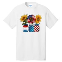 America Sunflower USA Flag Flower T For American 4th Of July Tall T-Shirt