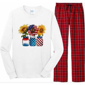 America Sunflower USA Flag Flower T For American 4th Of July Long Sleeve Pajama Set