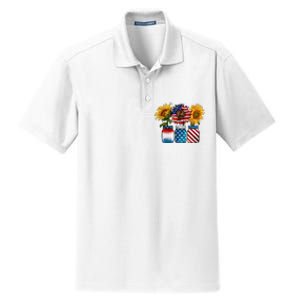 America Sunflower USA Flag Flower T For American 4th Of July Dry Zone Grid Polo