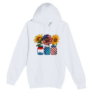 America Sunflower USA Flag Flower T For American 4th Of July Premium Pullover Hoodie