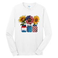 America Sunflower USA Flag Flower T For American 4th Of July Tall Long Sleeve T-Shirt