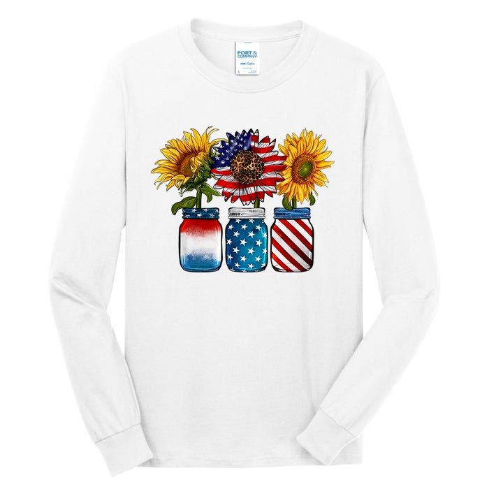 America Sunflower USA Flag Flower T For American 4th Of July Tall Long Sleeve T-Shirt