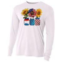 America Sunflower USA Flag Flower T For American 4th Of July Cooling Performance Long Sleeve Crew